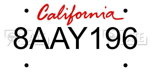 8AAY196 California License Plate