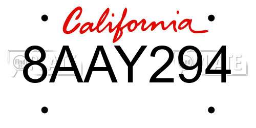 8AAY294 California License Plate