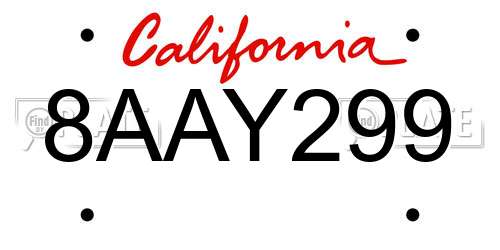 8AAY299 California License Plate