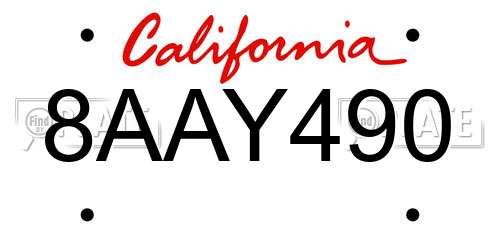 8AAY490 California License Plate