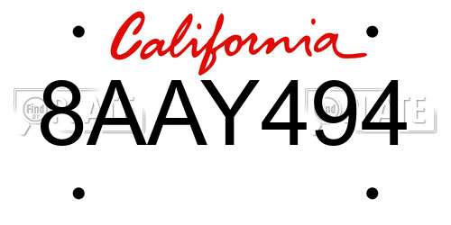 8AAY494 California License Plate