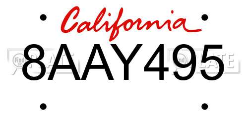 8AAY495 California License Plate