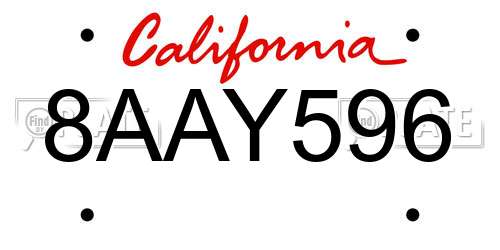 8AAY596 California License Plate