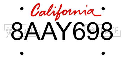 8AAY698 California License Plate