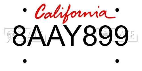 8AAY899 California License Plate