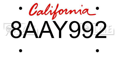 8AAY992 California License Plate