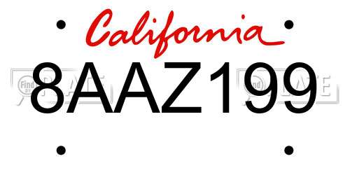 8AAZ199 California License Plate