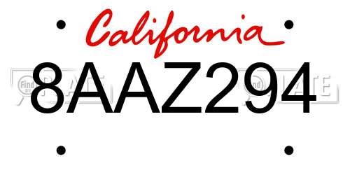 8AAZ294 California License Plate
