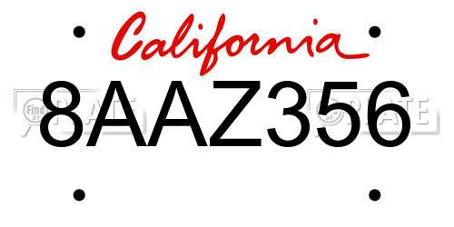 8AAZ356 California License Plate