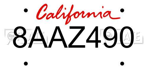 8AAZ490 California License Plate