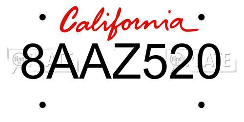 8AAZ520 California License Plate