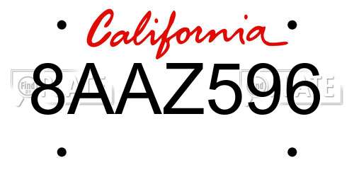 8AAZ596 California License Plate