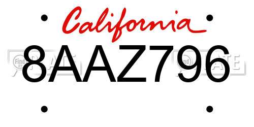 8AAZ796 California License Plate