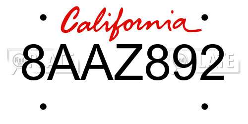 8AAZ892 California License Plate