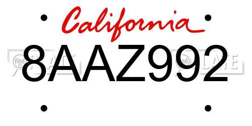 8AAZ992 California License Plate