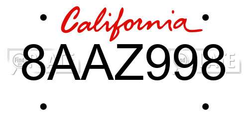 8AAZ998 California License Plate