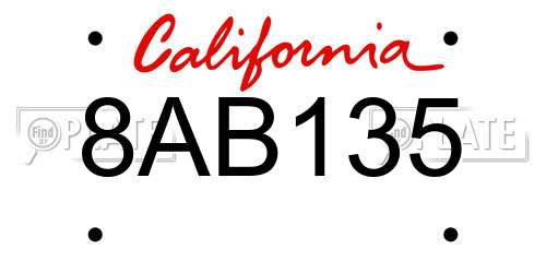 8AB135 California License Plate