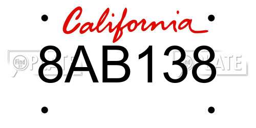 8AB138 California License Plate