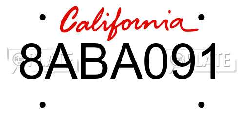 8ABA091 California License Plate