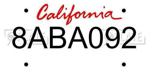 8ABA092 California License Plate