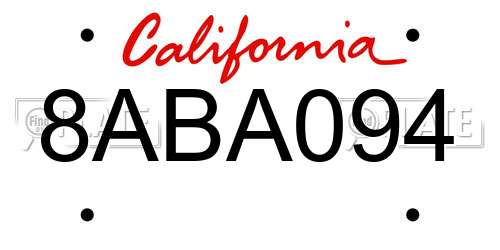 8ABA094 California License Plate