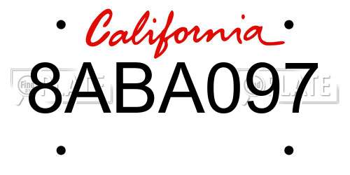 8ABA097 California License Plate