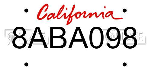 8ABA098 California License Plate