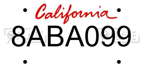 8ABA099 California License Plate
