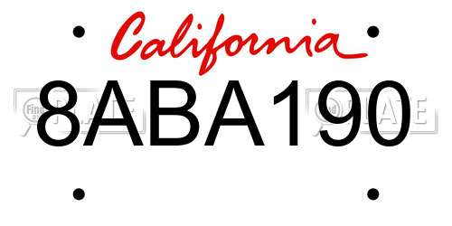 8ABA190 California License Plate