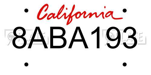 8ABA193 California License Plate