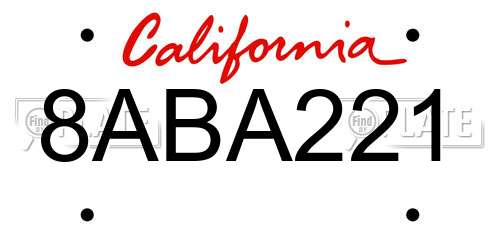 8ABA221 California License Plate