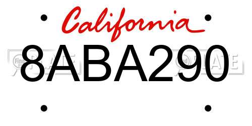 8ABA290 California License Plate
