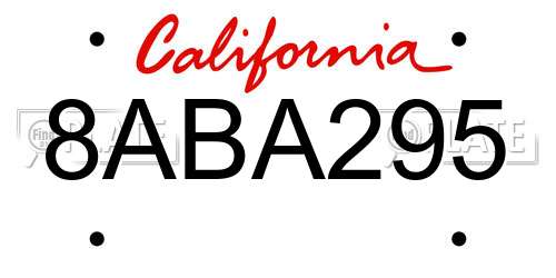 8ABA295 California License Plate