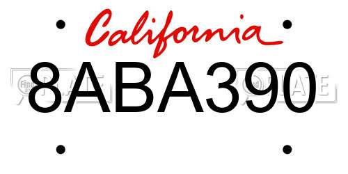 8ABA390 California License Plate