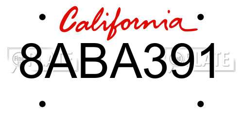 8ABA391 California License Plate
