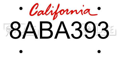 8ABA393 California License Plate