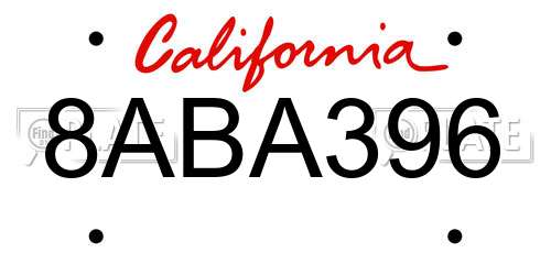 8ABA396 California License Plate