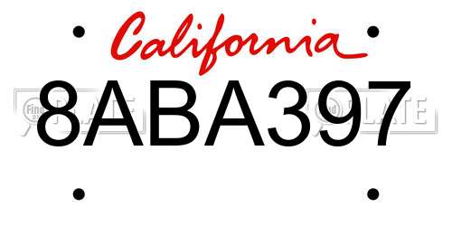 8ABA397 California License Plate