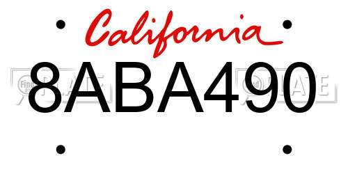 8ABA490 California License Plate