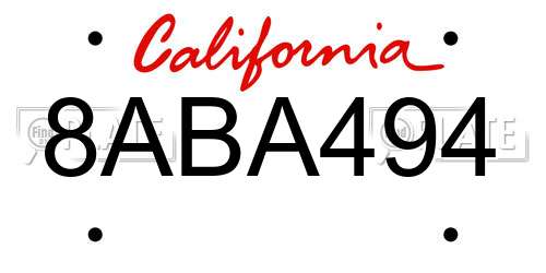 8ABA494 California License Plate