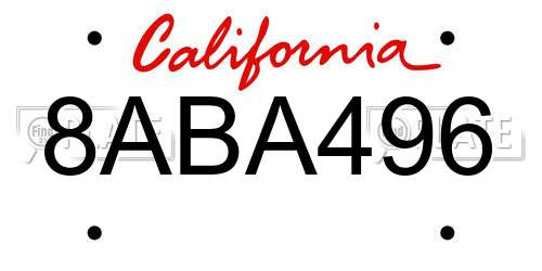 8ABA496 California License Plate