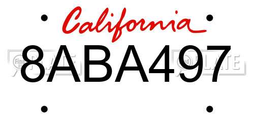 8ABA497 California License Plate