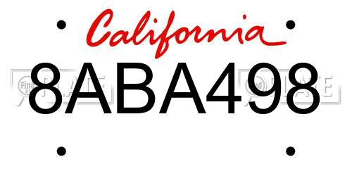 8ABA498 California License Plate