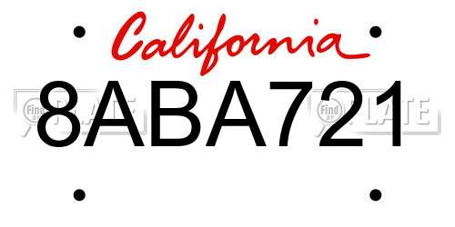 8ABA721 California License Plate