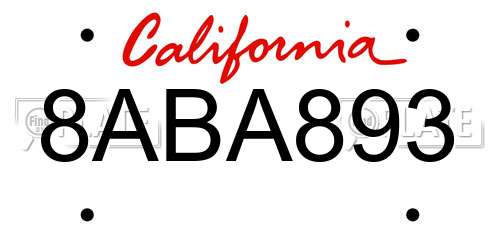 8ABA893 California License Plate