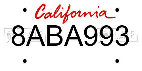 8ABA993 California License Plate