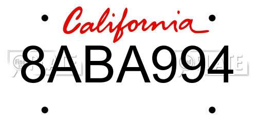 8ABA994 California License Plate