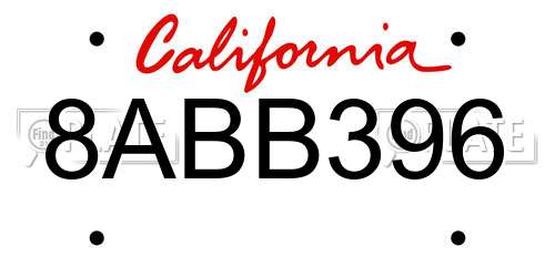 8ABB396 California License Plate