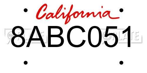 8ABC051 California License Plate