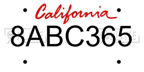 8ABC365 California License Plate
